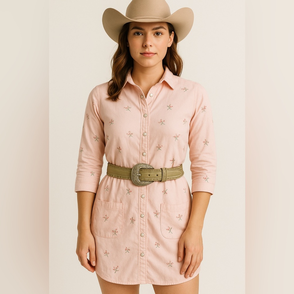 Western pearl snap dress pink floral women’s size large